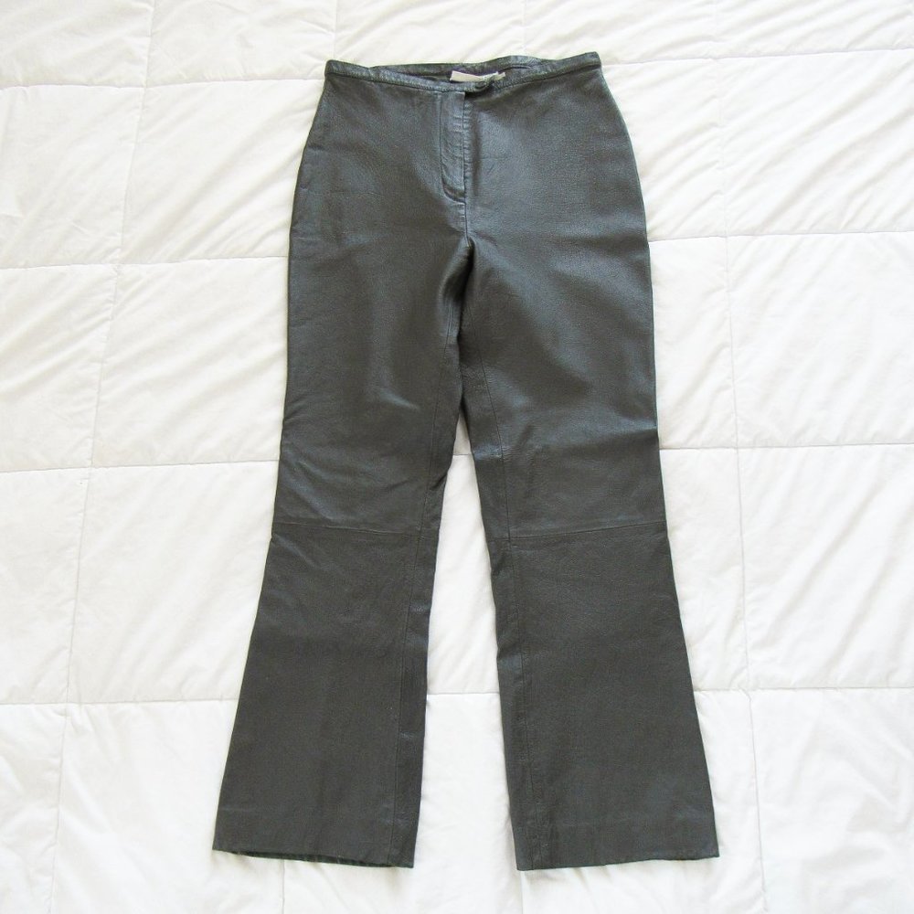 VINTAGE Stylish High Waist Leather Pants in Deep Green Size Medium 28" W SZ 6/8
